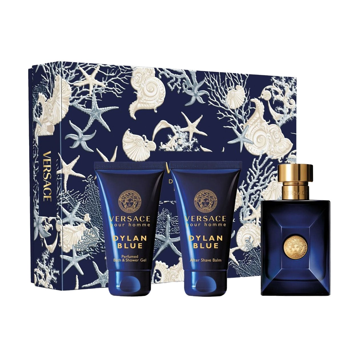 Парфумований набір чоловічий Versace Dylan Blue Pour Homme Set (гель для душу, 50 мл + бальзам після гоління, 50 мл + туалетна вода, 50 мл)